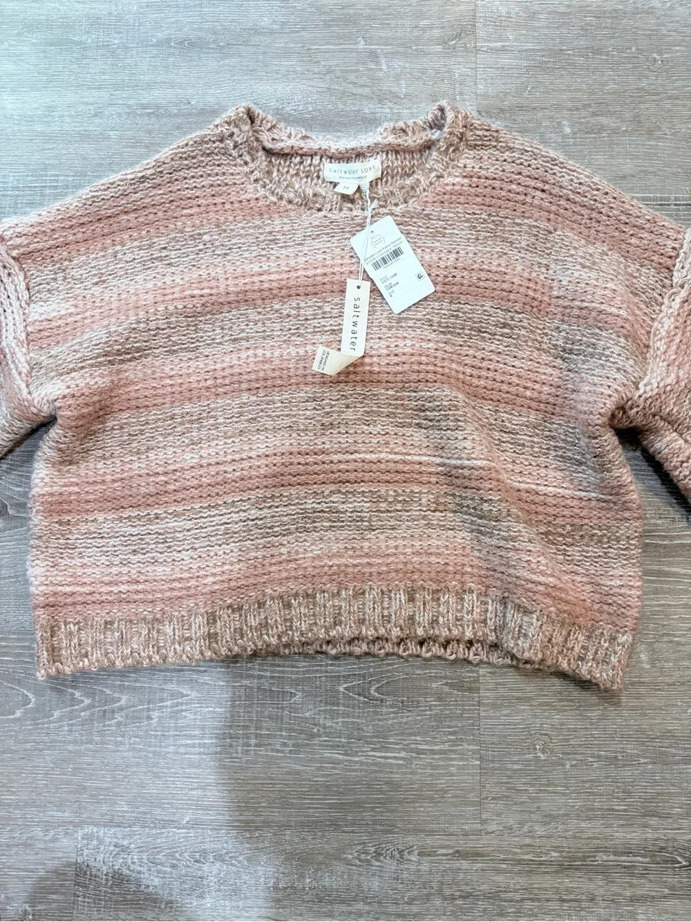 saltwater LUXE Blush Pink Striped Crewneck Sweater